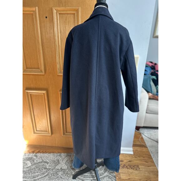 Zara Women’s Navy Wool Blend Oversized Long Double Breasted Peacoat M - Picture 3 of 5